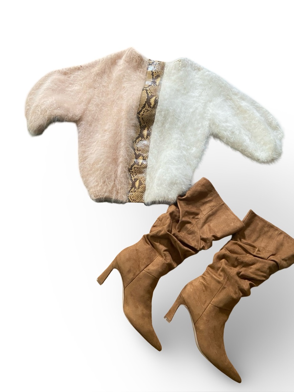 Handmade Soft fuzzy Crew Neck Sweater- in Pale Pink and Cream